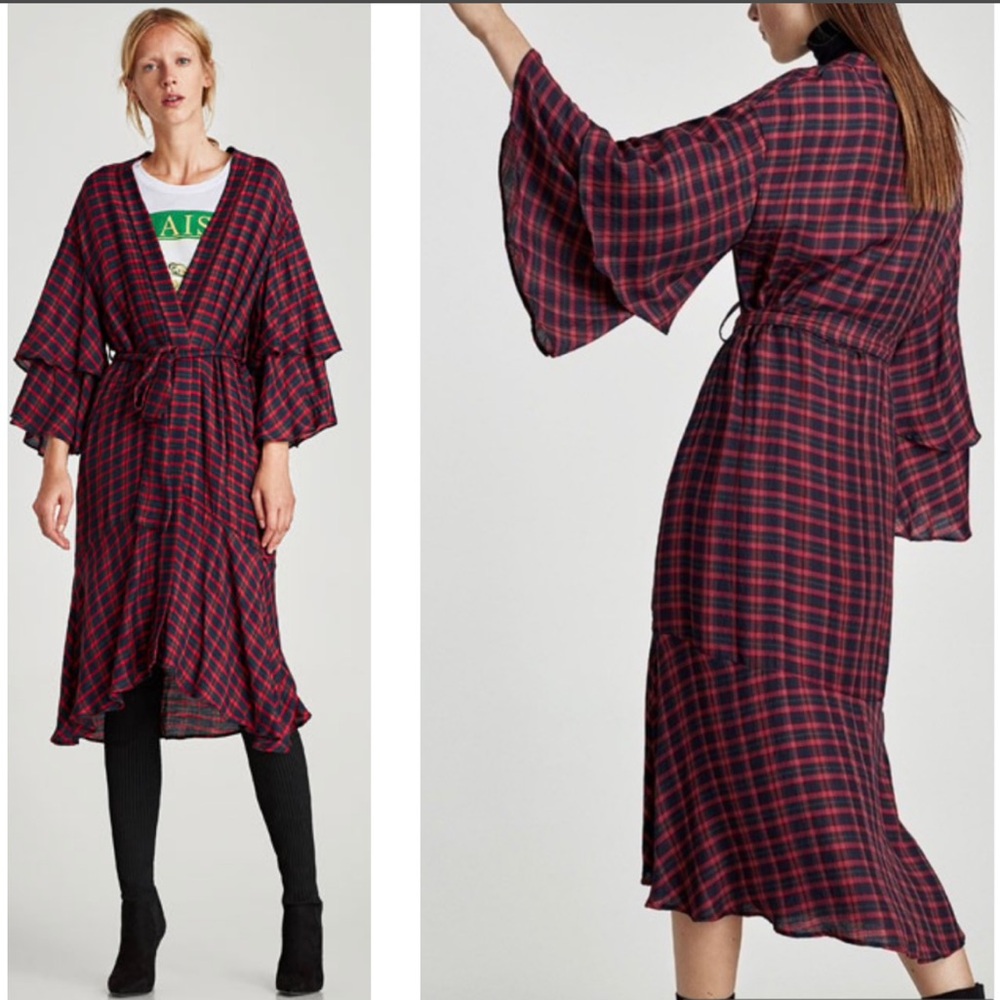 ZARA Plaid Kimono Dress